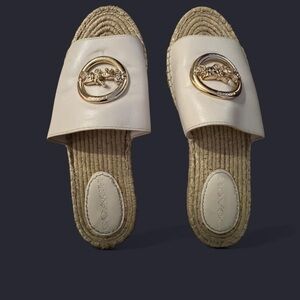 Coach Women's Beige Slide Sandals with Gold Accent